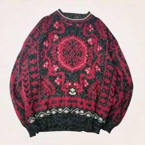 Vintage 90s Ski Sweater Adult XL Abstract Colorful Knit Retro